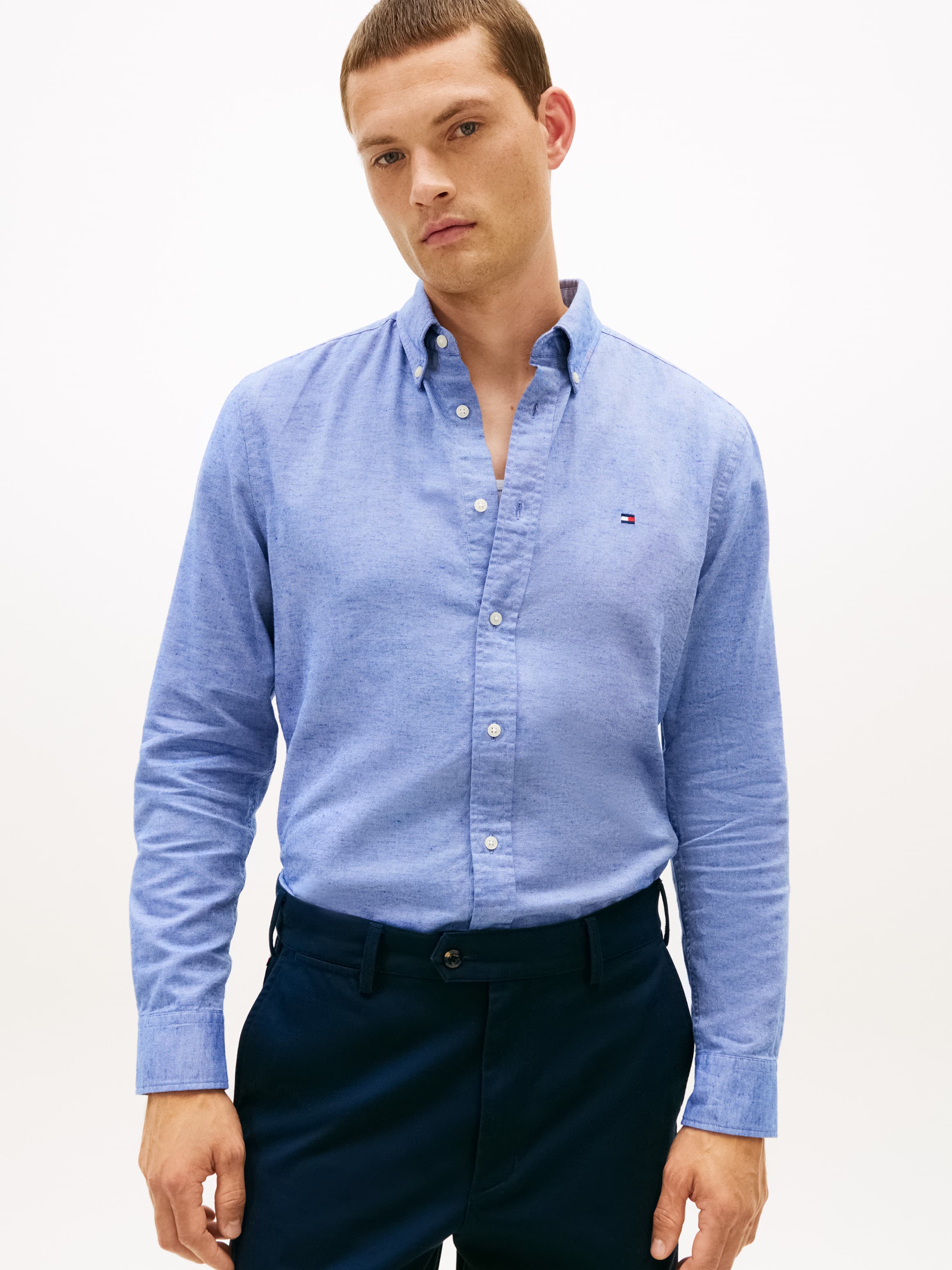 Regular Fit Twill Shirt With Linen