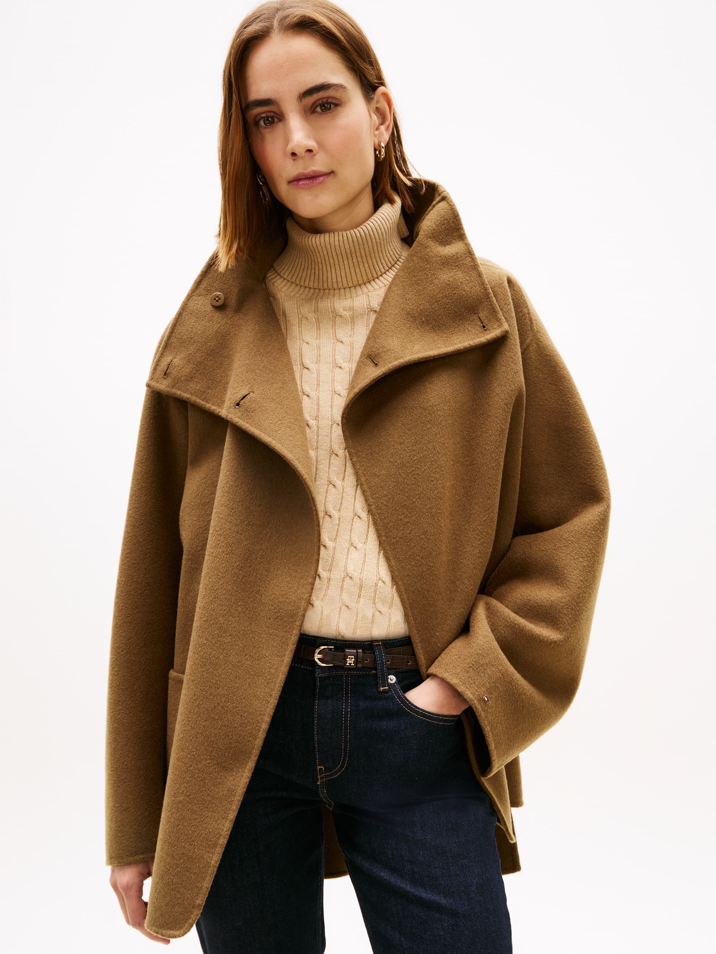Wool Blend Funnel Neck Oversized Coat