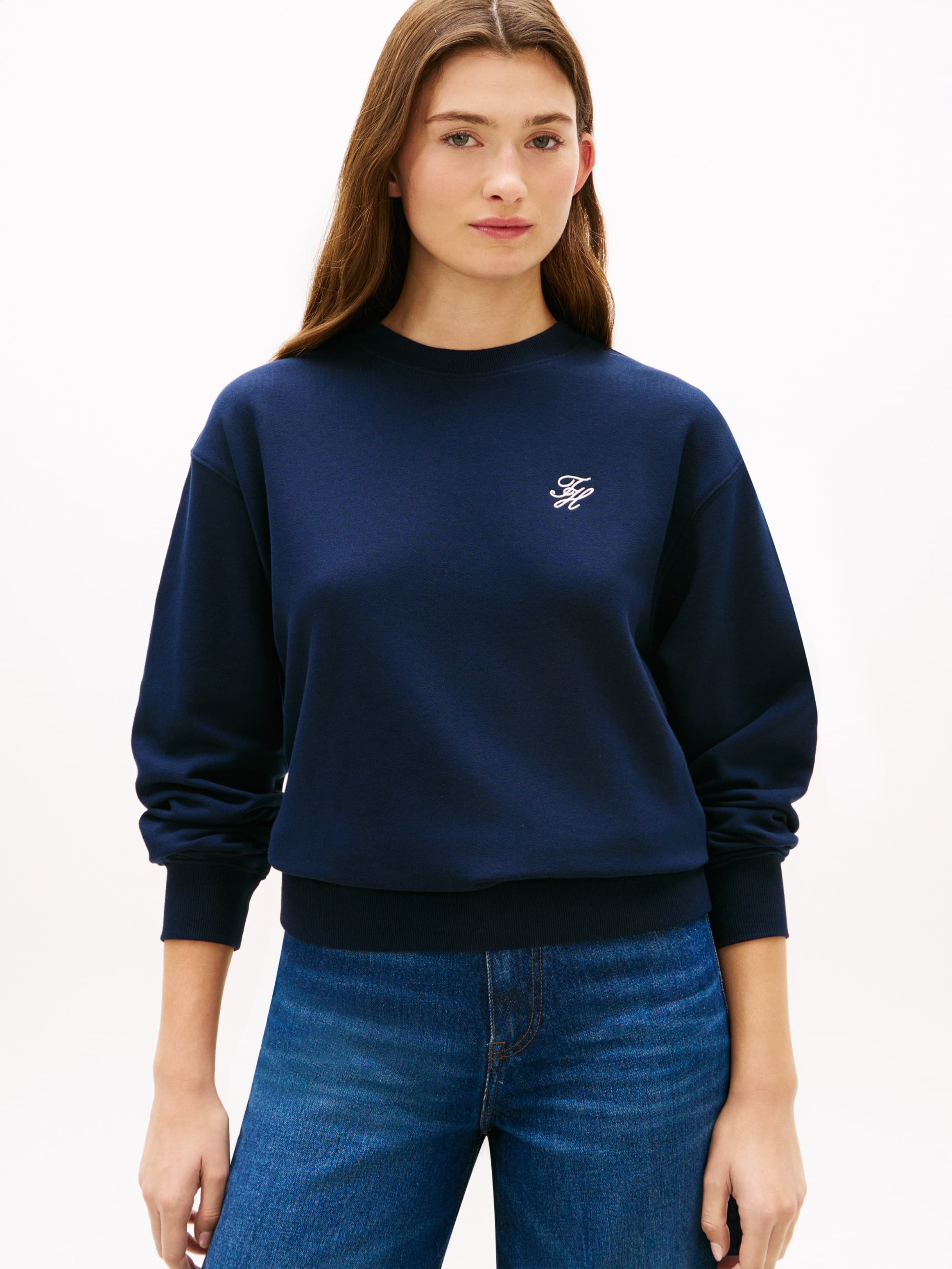 Logo Embroidery Crew Neck Sweatshirt
