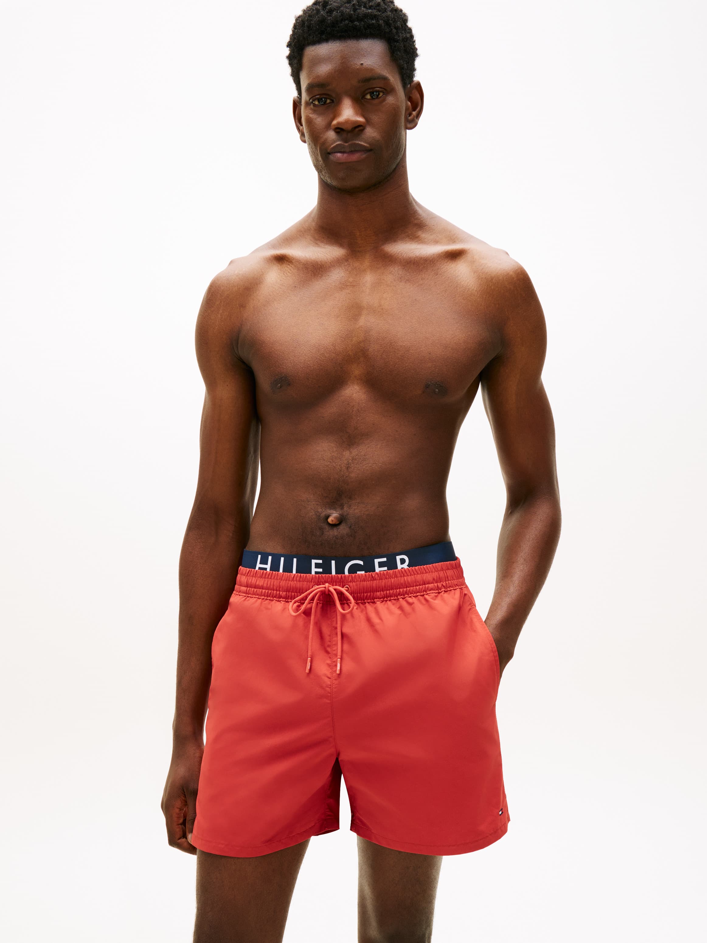 Double Waistband Mid Length Swim Shorts